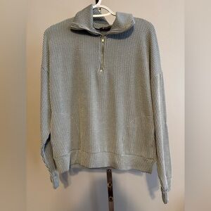 Bombom USA Womens 1/4 Zip Collared Pullover Ribbed Long Sleeve M